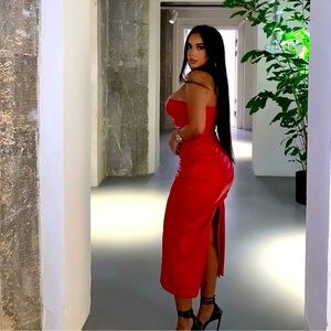 ZARA Red Faux Leather Dress